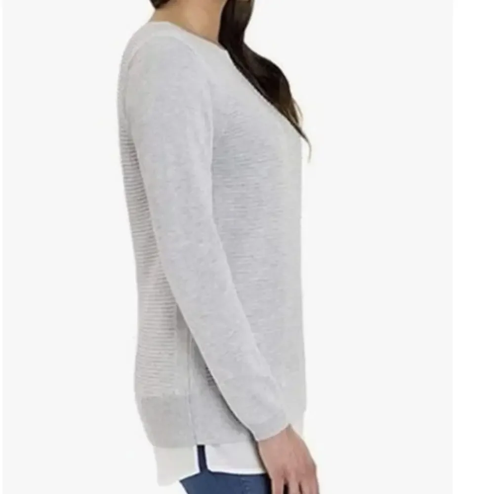 Hilary Radley Womens XXL Gray Round Neck Ribbed Sweater Layer Look